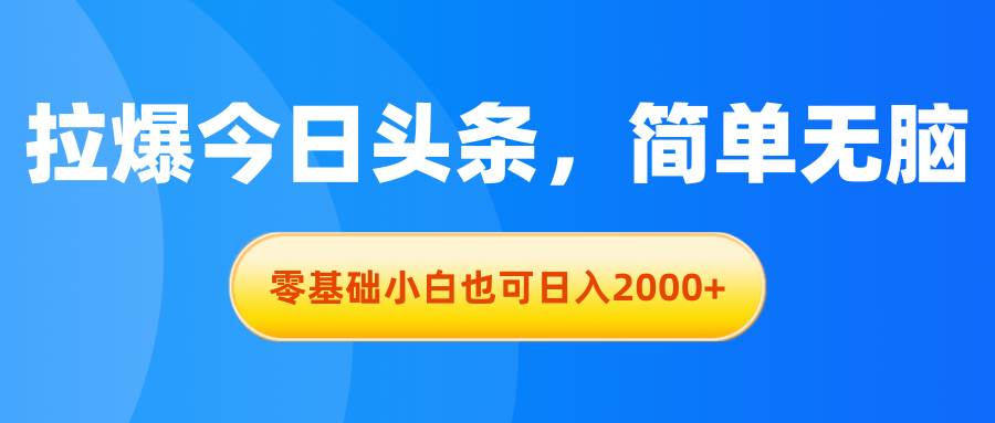 撸爆今日头条，简单无脑，日入2000+(1)⭐拉爆今日头条，简单无脑，零基础小白也可一天2000