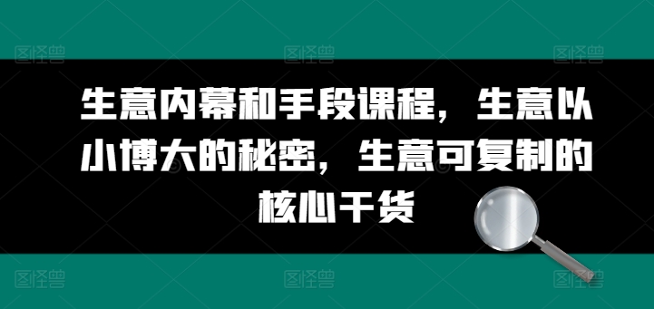 165-20240617-生意内幕和手段课程，生意以小博大的秘密，生意可复制的核心干货