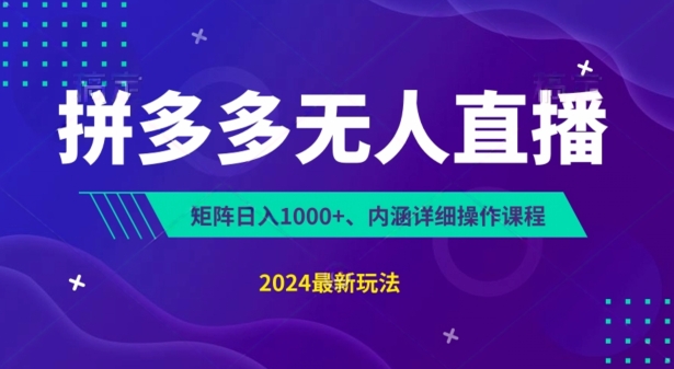 202-20240619-拼多多无人直播不封号，0投入，3天必起，无脑挂机，日入1k+【揭秘】