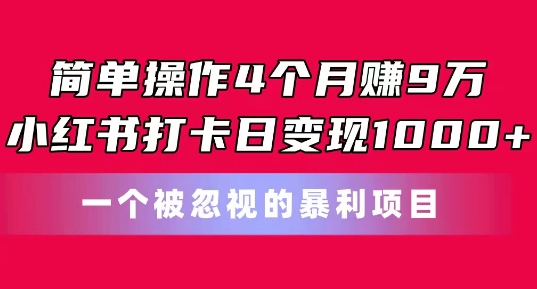 197-20240619-简单操作4个月赚9w，小红书打卡日变现1k，一个被忽视的暴力项目【揭秘】