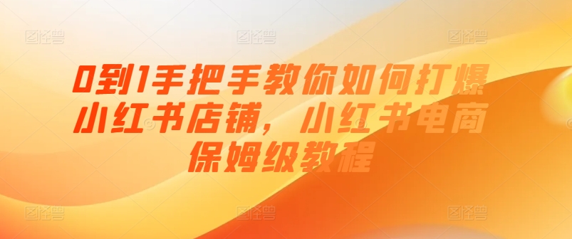 006-20240701-0到1手把手教你如何打爆小红书店铺，小红书电商保姆级教程