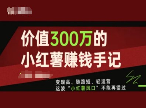 117-20240710-价值300万的小红书赚钱手记，变现高、链路短、轻运营，这波“小红薯风口”不能再错过