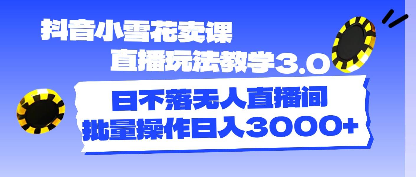 14、抖音小雪花卖课直播玩法教学3.0，日不落无人直播间，批量操作日入3000+