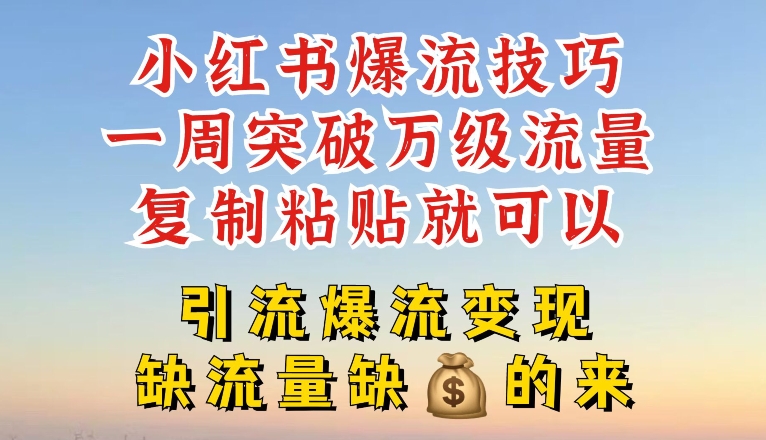 181-20240714-小红书爆流技巧，一周突破万级流量，复制粘贴就可以，引流爆流变现【揭秘】