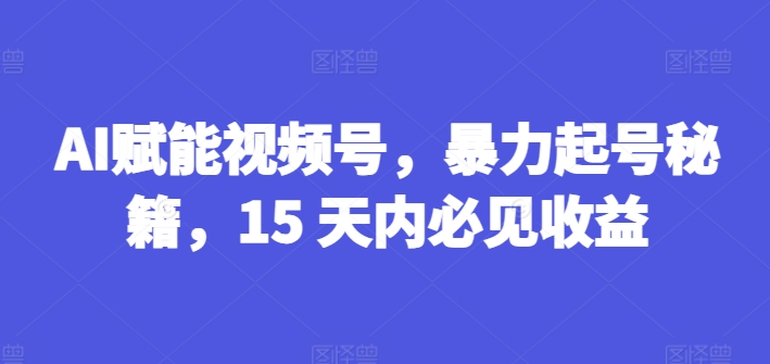 176-20240714-AI赋能视频号，暴力起号秘籍，15 天内必见收益【揭秘】