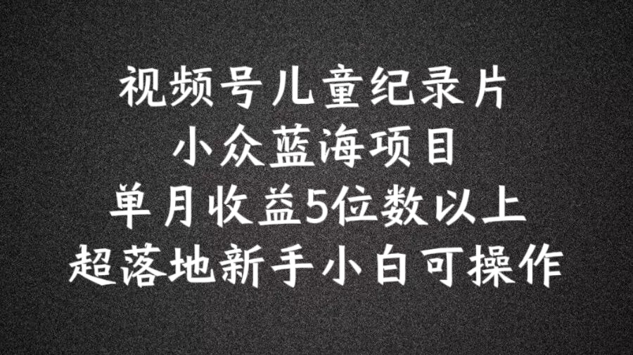 362-20240728-2024蓝海项目视频号儿童纪录片科普，单月收益5位数以上，新手小白可操作【揭秘】