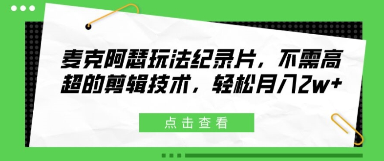 380-20240729-麦克阿瑟玩法纪录片，不需高超的剪辑技术，轻松月入2w+【揭秘】