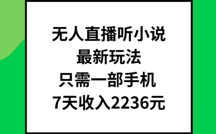 369-20240729-无人直播听小说最新玩法，只需一部手机，7天收入2236元【揭秘】