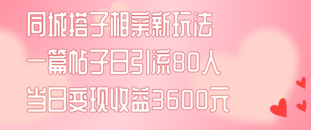 401-20240731-同城搭子相亲新玩法一篇帖子引流80人当日变现3600元(项目教程+实操教程)【揭秘】