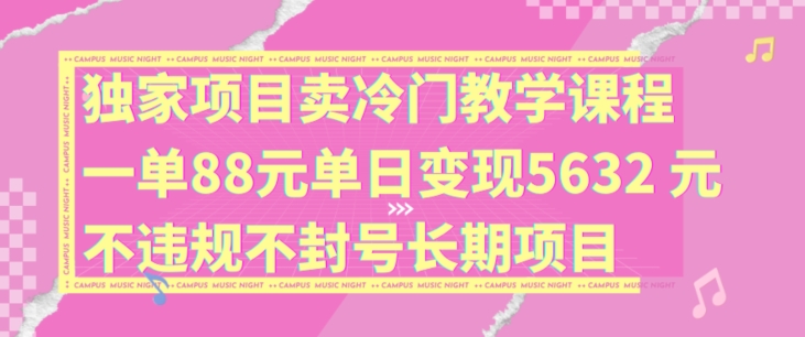 014-20240801-独家项目卖冷门教学课程一单88元单日变现5632元违规不封号长期项目【揭秘】