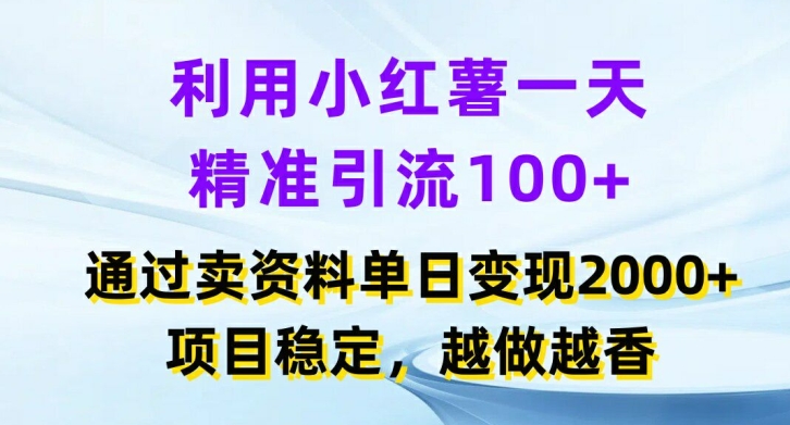 003-20240801-利用小红书一天精准引流100+，通过卖项目单日变现2k+，项目稳定，越做越香【揭秘】