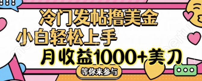 071-20240805-冷门发帖撸美金项目，月收益1000+美金，简单无脑，干就完了【揭秘】