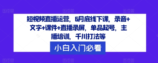 162-20240812-短视频直播运营，6月底线下课，录音+文字+课件+直播录屏，单品起号，主播培训，千川打法等