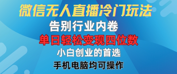 201-20240815-微信无人直播冷门玩法，告别行业内卷，单日轻松变现四位数，小白的创业首选【揭秘】