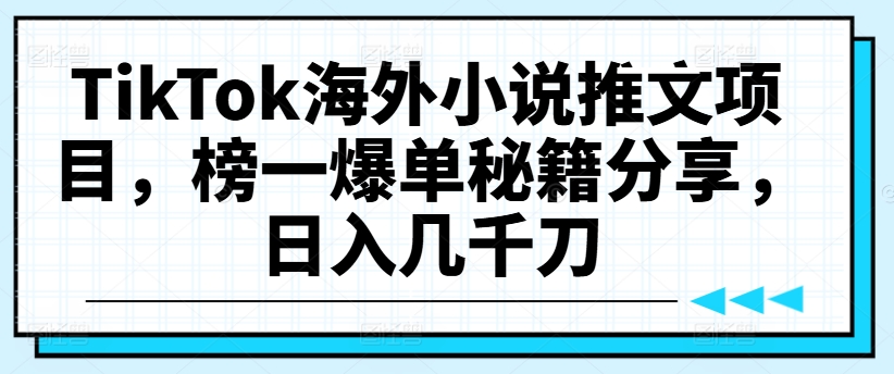 281-20240822-TikTok海外小说推文项目，榜一爆单秘籍分享，日入几千刀