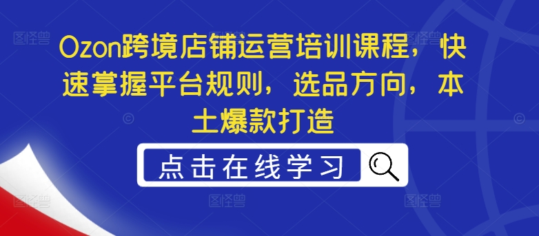 331-20240827-Ozon跨境店铺运营培训课程，快速掌握平台规则，选品方向，本土爆款打造