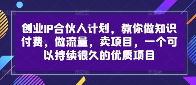 342-20240828-创业IP合伙人计划，教你做知识付费，做流量，卖项目，一个可以持续很久的优质项目