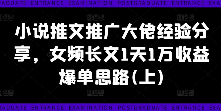 336-20240828-小说推文推广大佬经验分享，女频长文1天1万收益爆单思路(上)