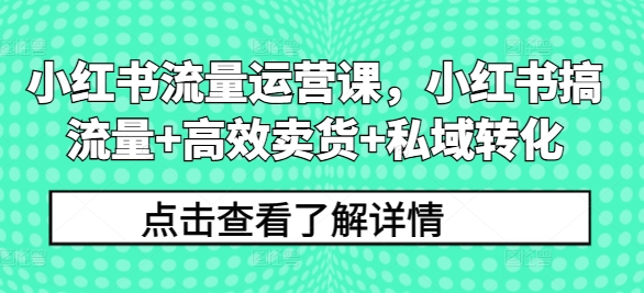 006-20240901-小红书流量运营课，小红书搞流量+高效卖货+私域转化