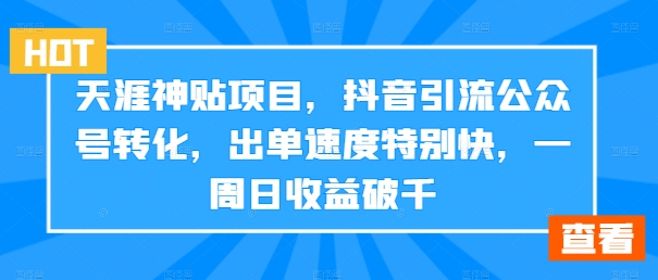 102-20240911-天涯神贴项目，抖音引流公众号转化，出单速度特别快，一周日收益破千