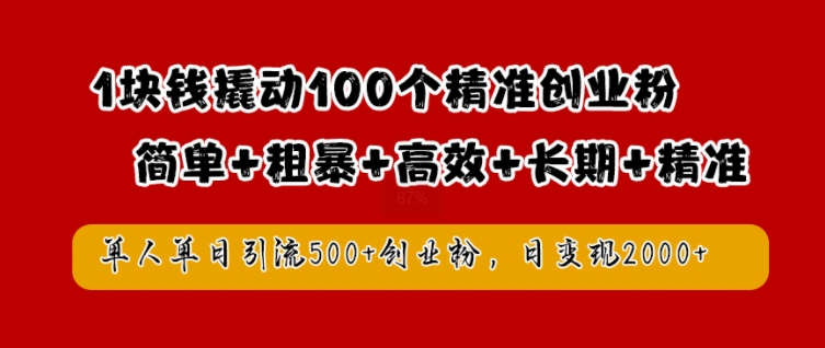 162-20240917-1块钱撬动100个精准创业粉，简单粗暴高效长期精准，单人单日引流500+创业粉，日变现2k【揭秘】