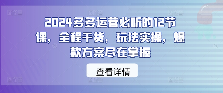 224-20240924-2024多多运营必听的12节课，全程干货，玩法实操，爆款方案尽在掌握