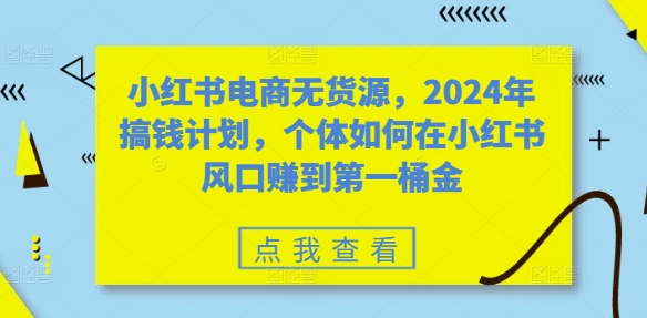 024-20241003-小红书电商无货源，2024年搞钱计划，个体如何在小红书风口赚到第一桶金