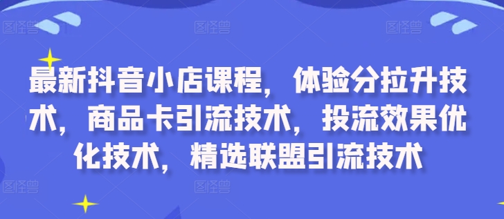 037-20241005-最新抖音小店课程，体验分拉升技术，商品卡引流技术，投流效果优化技术，精选联盟引流技术