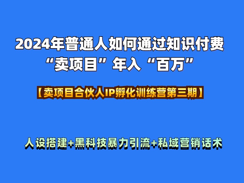 2024年如何通过知识付费“卖项目”年入“百万”，卖项目合伙人IP孵化训练营⭐2024年普通人如何通过知识付费“卖项目“百万”人设搭建