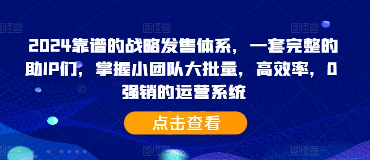 143-20241016-2024靠谱的战略发售体系，一套完整的助IP们，掌握小团队大批量，高效率，0 强销的运营系统