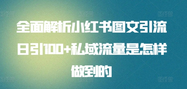 全面解析小红书图文引流日引100私域流量是怎样做到的⭐小红书图文日引100私域全面拆解