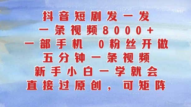 173-20241019-抖音短剧发一发，五分钟一条视频，新手小白一学就会，只要一部手机，0粉丝即可操作【更多项目访问www.maomp.fun】