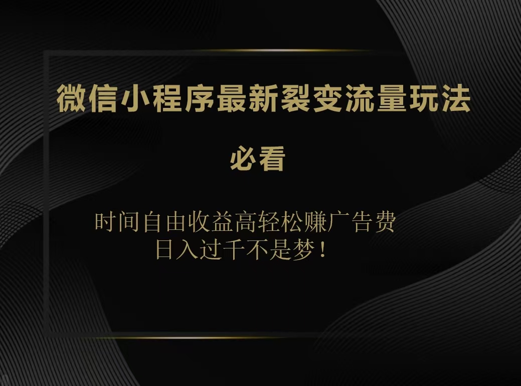 微信小程序最新裂变流量玩法，时间自由收益高轻松赚广告费，日入过千不是梦！