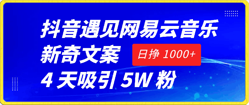 0414抖音遇见网易云音乐，新奇文案 4 天吸引 5W 粉，日挣 1000+