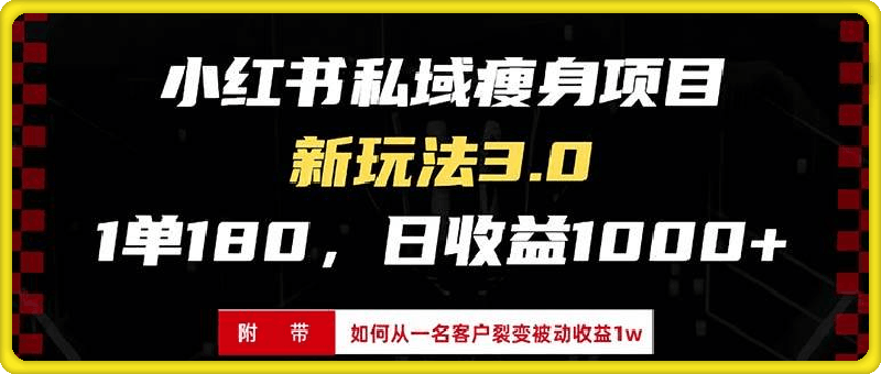 1116小红书私域瘦身项目⭐小红书瘦身项目3.0模式，新手小白日赚收益1000