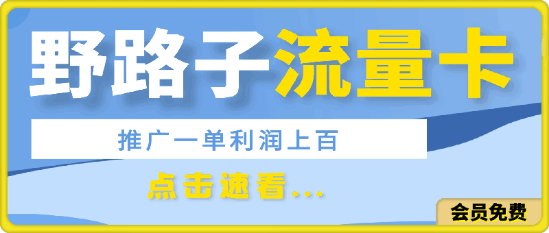 0716野路子推广流量卡，一单利润上百，0投入，小白轻松上万