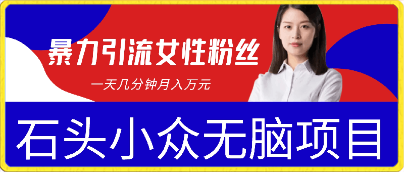 0316石头小众无脑项目，暴力引流女性粉丝，一天几分钟月入万元