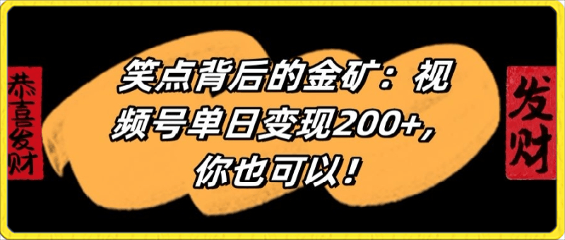 0317笑点背后的金矿：视频号单日变现200+，你也可以⭐笑点背后的金矿：视频号单日变现200 ，你也可以