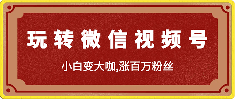 0703玩转微信视频号,小白变大咖,涨百万粉丝