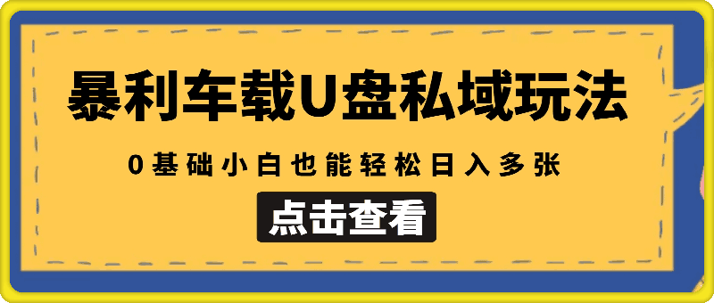 1124-升级暴利车载U盘私域玩法，0基础小白也能轻松日入多张【揭秘】