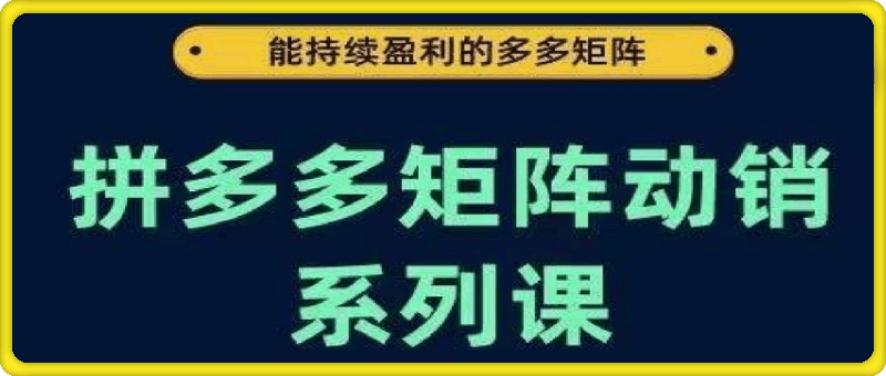 0926拼多多店铺矩阵动销⭐拼多多矩阵动销系列课