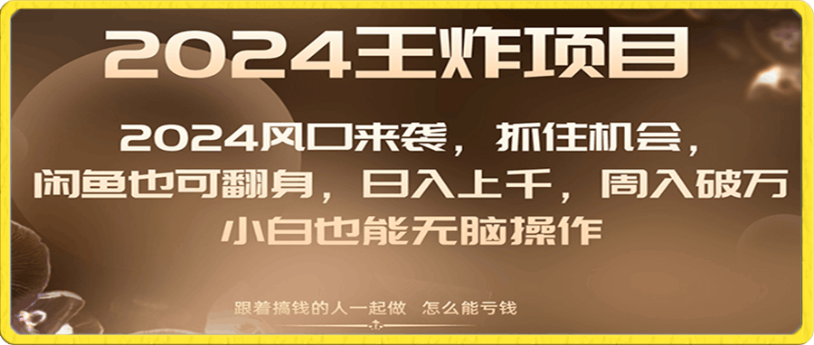 1229-2024风口项目来袭，抓住机会，闲鱼也可翻身，日入上千，周入破万，小白也能无脑操作！