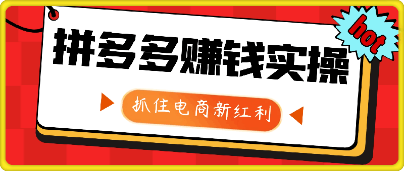 1031拼多多官方讲师：手把手教你最全赚钱实操攻略，抓住电商新红利，站在风口等钱来！