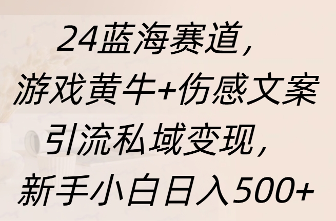 24蓝海赛道，游戏黄牛+伤感文案引流私域变现，新手日入500+⭐24蓝海赛道，游戏黄牛 伤感文案yin.流私域变现，新手一天500