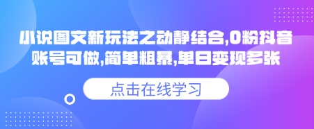 7691-119-20250310-小说推文图文新玩法之动静结合，0粉抖音账号可做，简单粗暴，单日变现多张