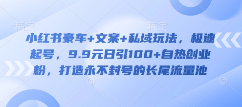 6234-133-20250311-小红书豪车 文案 私域玩法，极速起号，9.9元日引100 自热创业粉，打造永不封号的长尾流量池⭐小红书豪车+文案+私域玩法，极速起号，9.9元日引100+自热创业粉，打造永不封号的长尾流量池