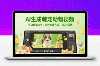 AI生成萌宠动物视频，小白轻松上手，多种变现方式，日入4位数】