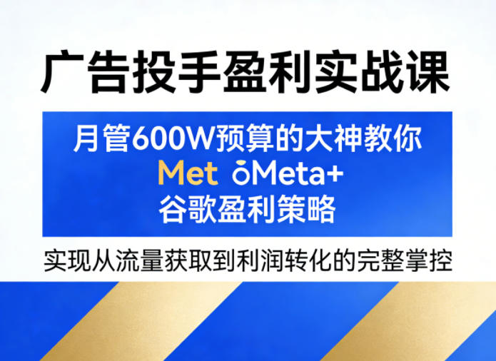 085-20260408-广告投手盈利实战课，月管600W预算的大神教你Meta+谷歌盈利策略，实现从流量获取到利润转化的完整掌控