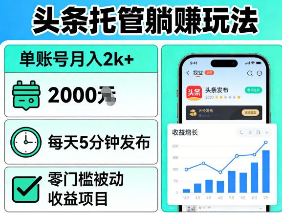 0408-AI头条⭐头条托管躺賺玩法，单账号月入2k+，每天5分钟发布即可，零门槛被动收益项目【揭秘】