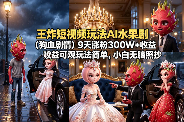 070-20260506-王炸短视频玩法AI水果剧（狗血剧情）9天涨粉300W+收益可观玩法简单，小白无脑照抄⭐王炸短视频玩法AI水果剧（狗血剧情）9天涨粉300W+收益可观玩法简单，小白无脑照抄，详细拆解玩法